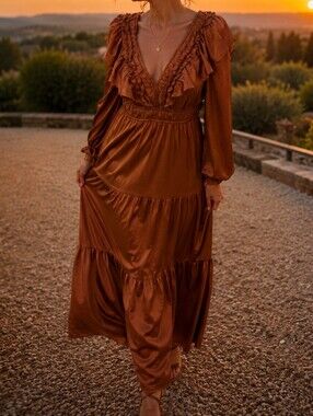 Love Okie Satin Maxi Long Sleeve Dress